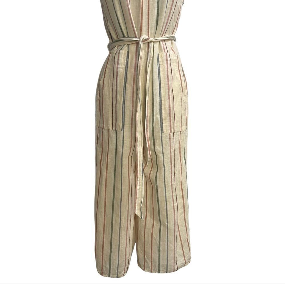 American Eagle Striped V-Neck Sleeveless Tie Waist Jumpsuit Sz S - Picture 3 of 13